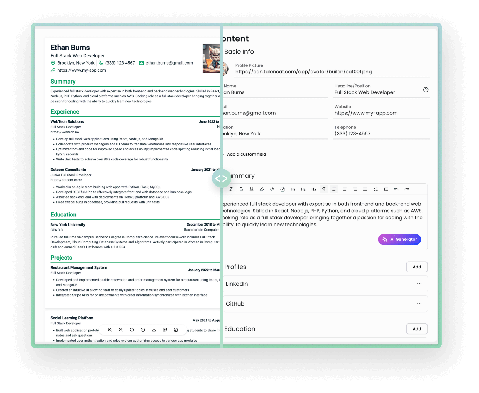 About TalenCat CV Maker