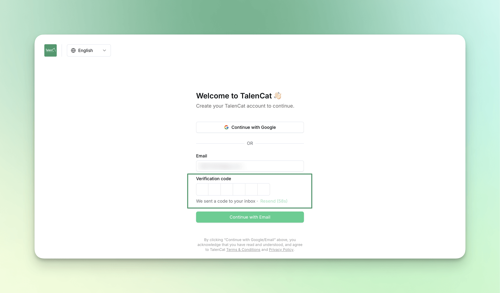 copy the verification code