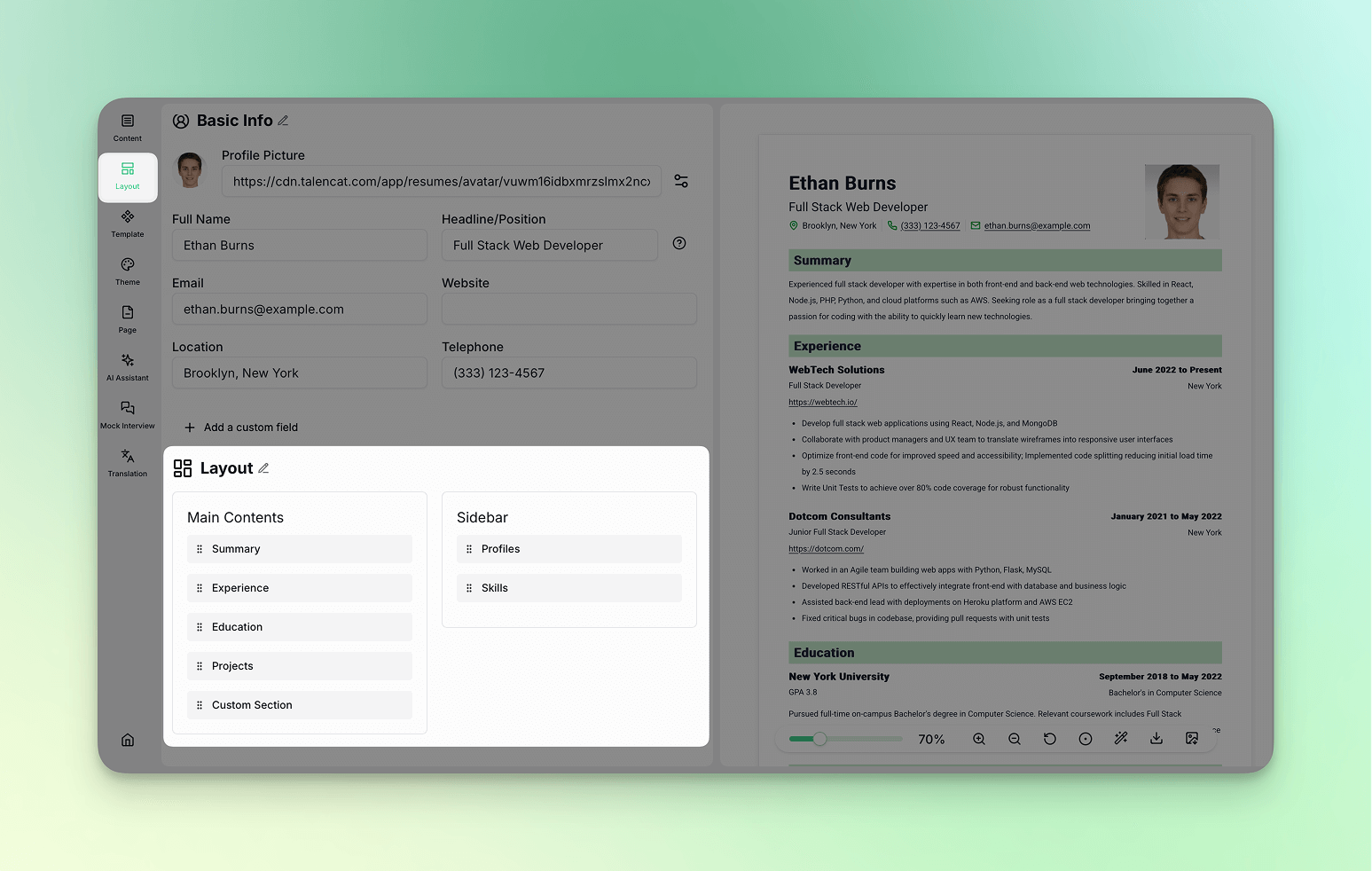 Custom Resume Layout